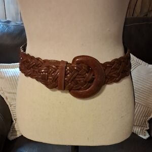 Women Braided Genuine Wide Leather Buckle Belt Made in Turkey Boho Size S
